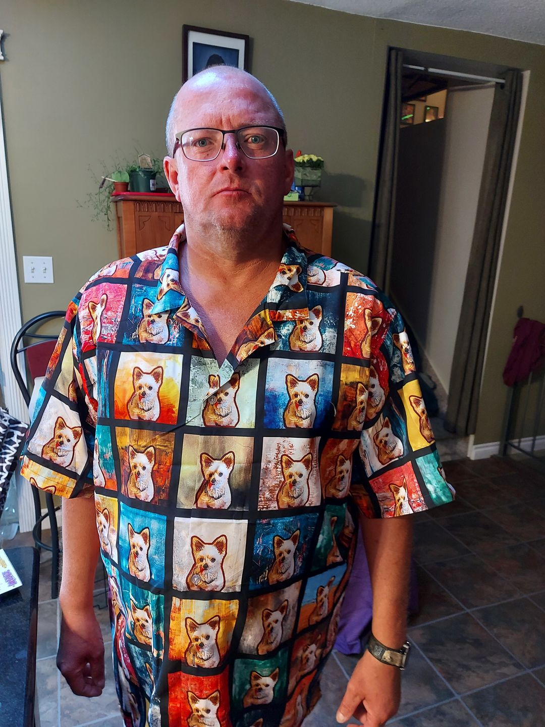 Chemise hawaïenne personnalisée avec visage d’animal de compagnie | Cadeau personnalisé pour les amoureux des animaux de compagnie | Chemise Aloha à motif portrait carré