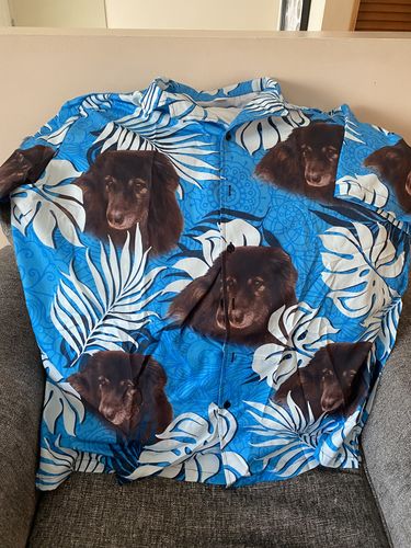 Custom Hawaiian Shirt With Pet Photo | Personalized Gift For Pet Lovers | Leaves Pattern Sea Blue Color Aloha Shirt