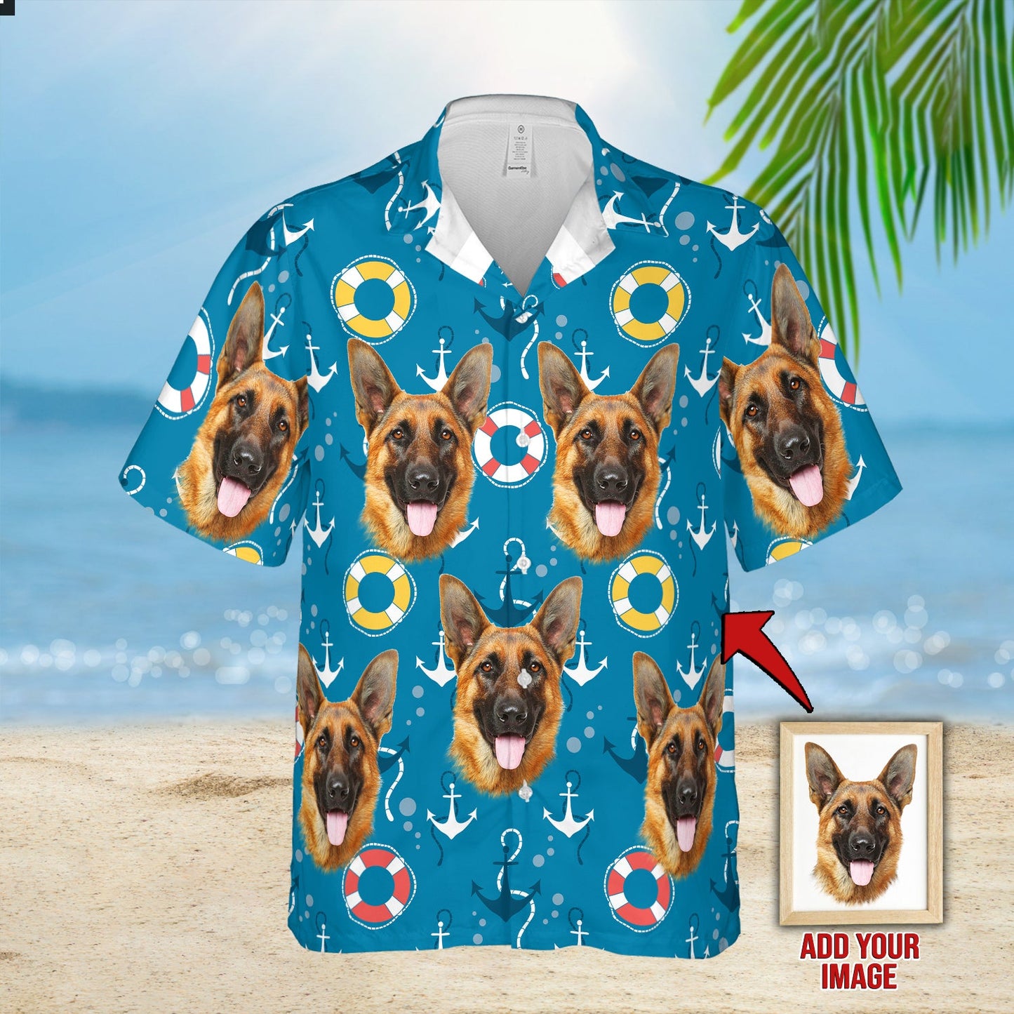 Chemise hawaïenne personnalisée avec visage d’animal de compagnie | Cadeau personnalisé pour les amoureux des animaux de compagnie | Chemise Aloha à motif marin