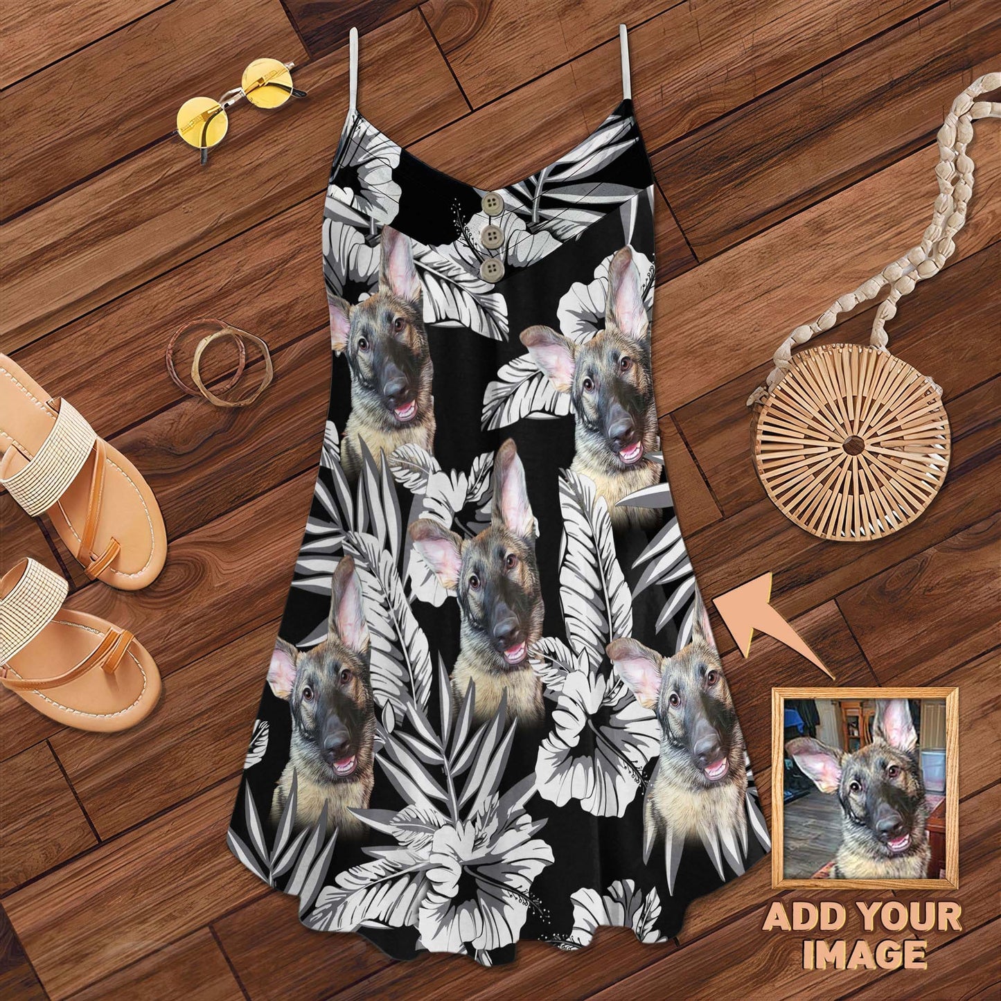 Robe camisole à motif de fleurs personnalisées, cadeau personnalisé pour maman de chien (couleur noire)