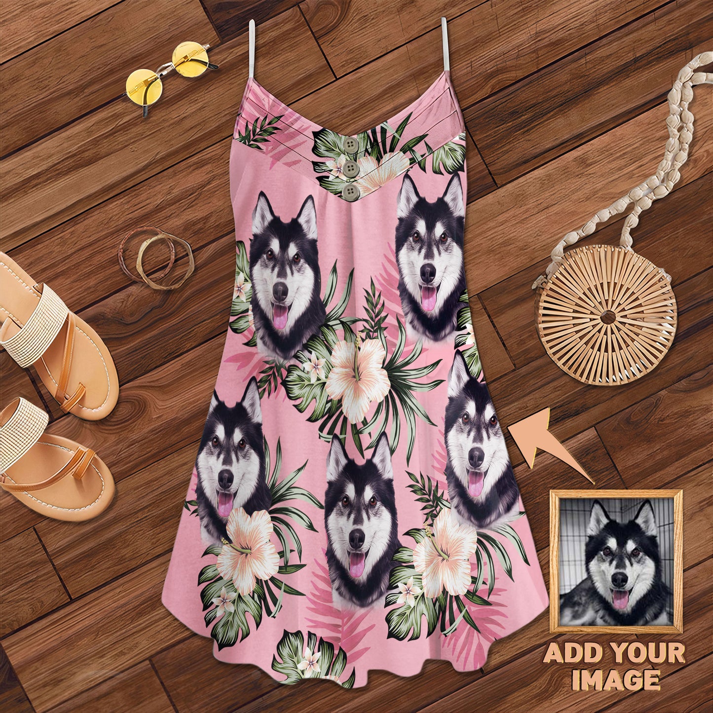 Robe camisole à motif de fleurs personnalisées, cadeau personnalisé pour maman de chien (couleur rose)