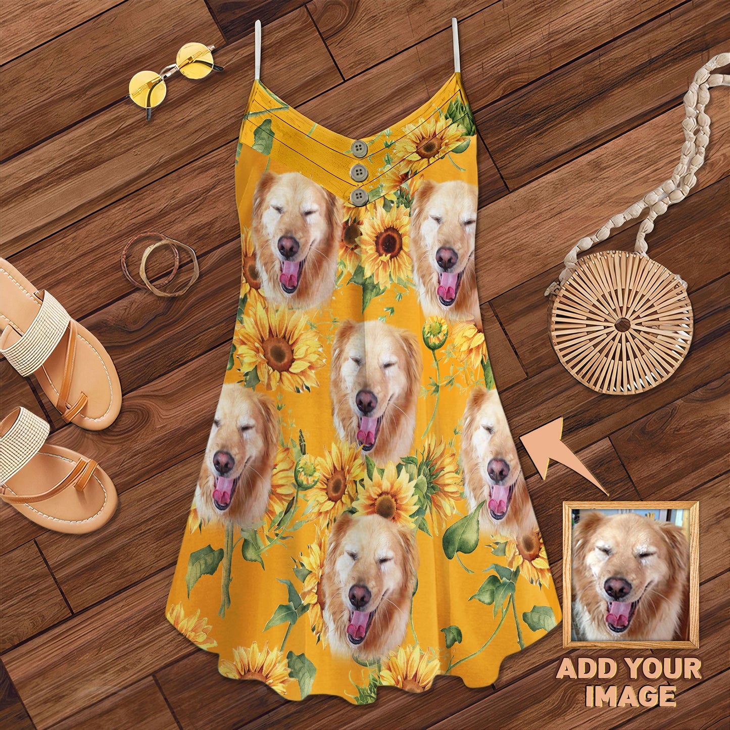 Robe Cami personnalisée à motif tournesol et jaune, cadeau personnalisé pour maman chien