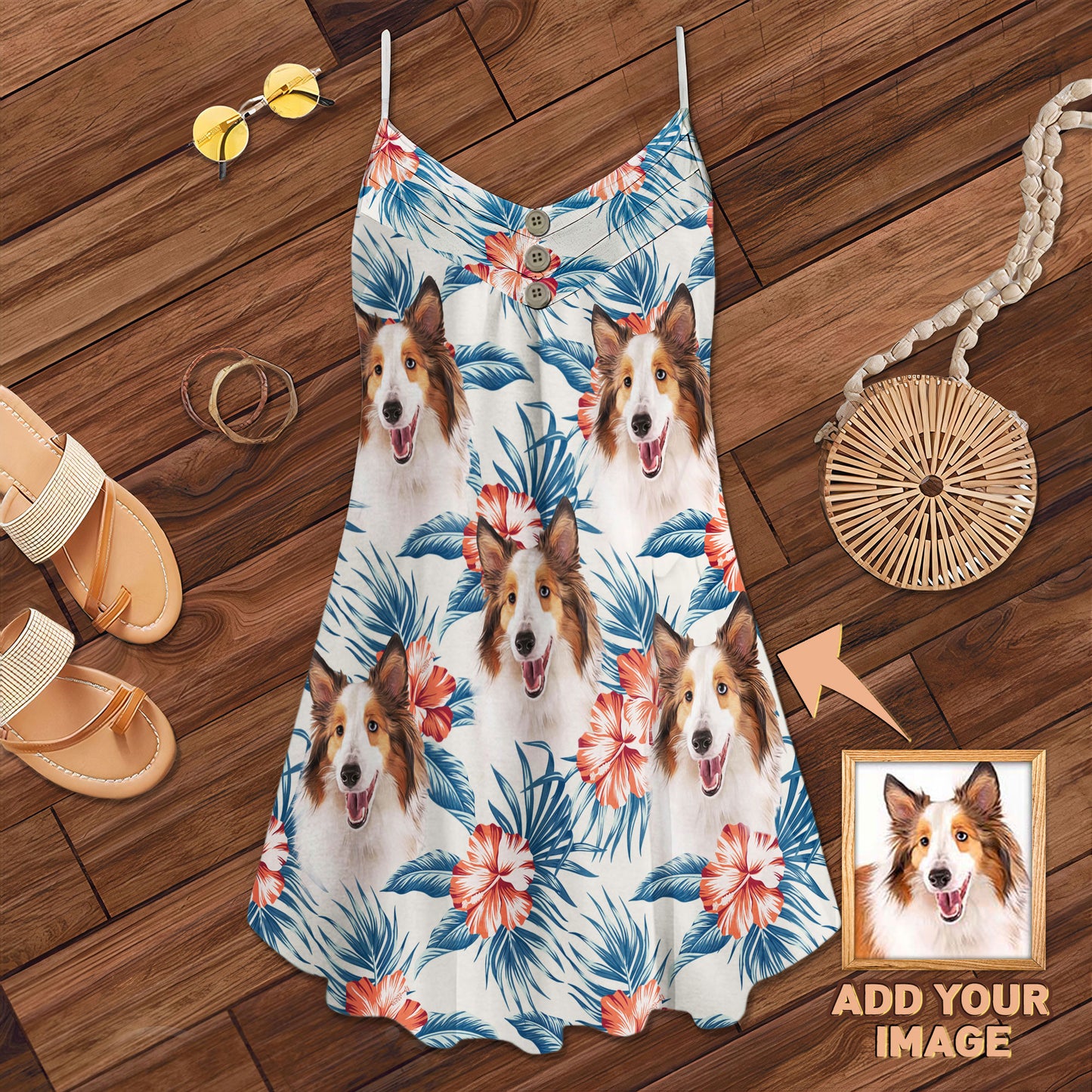 Robe camisole personnalisée à motif de feuilles et de fleurs, cadeau personnalisé pour maman de chien (couleur blanche)