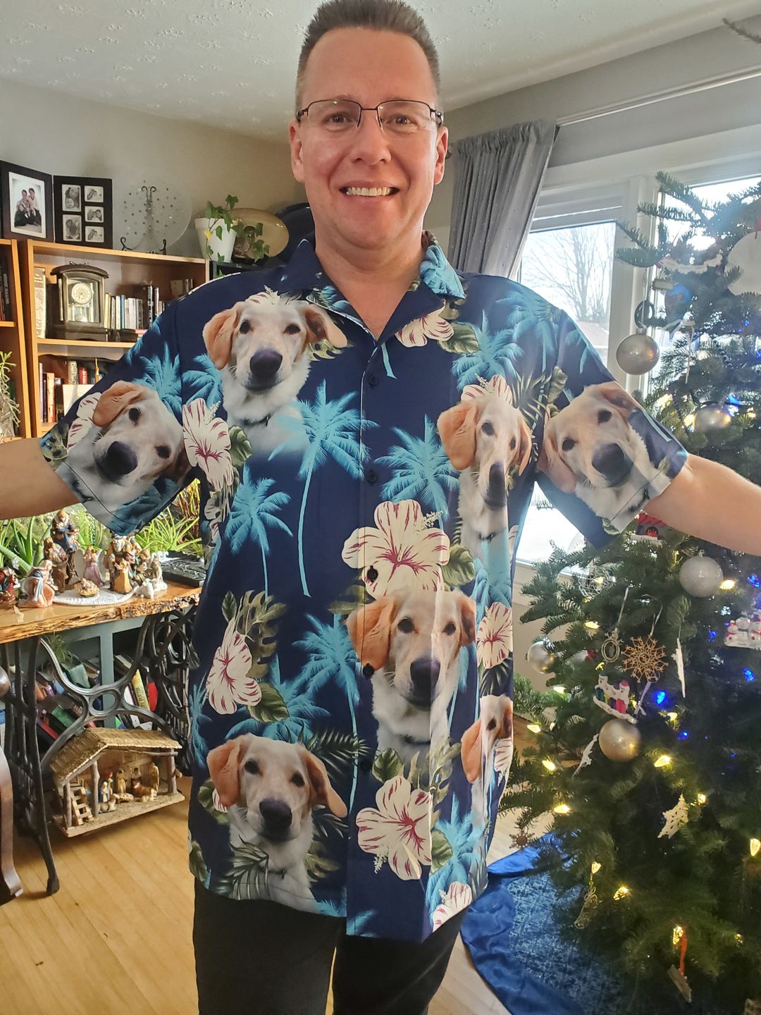 Custom Hawaiian Shirt For Pet Lovers | Personalized Dog/Cat Lovers Gift | Blue Palm Tree Pattern Aloha Shirt