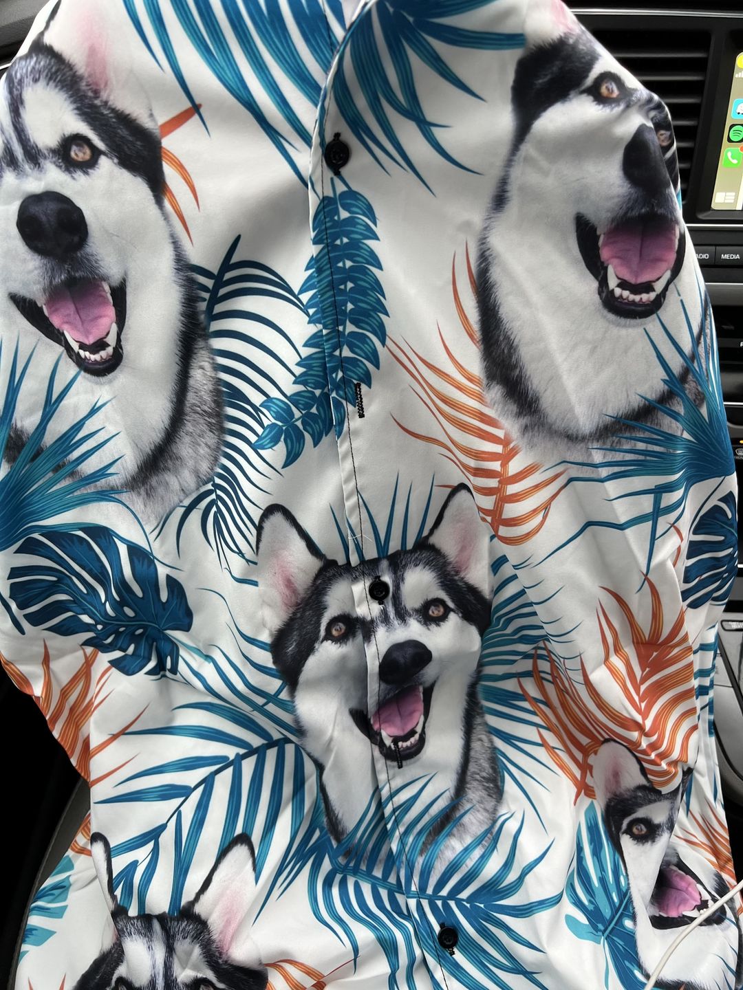 Custom Hawaiian Shirt With Pet Face | Personalized Gift For Pet Lovers | Leaves Pattern White Color Aloha Shirt