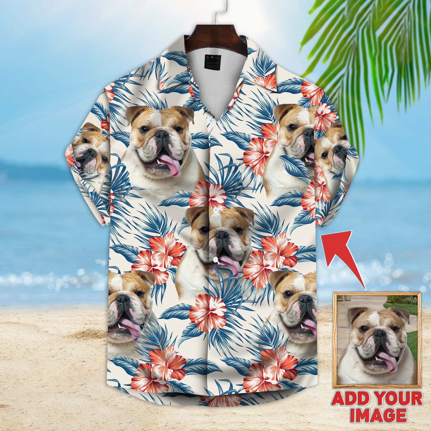 Custom Leaves Pattern Short-Sleeve Hawaiian Shirt (Flowers & Blue Leaves) - Noble Pawtrait