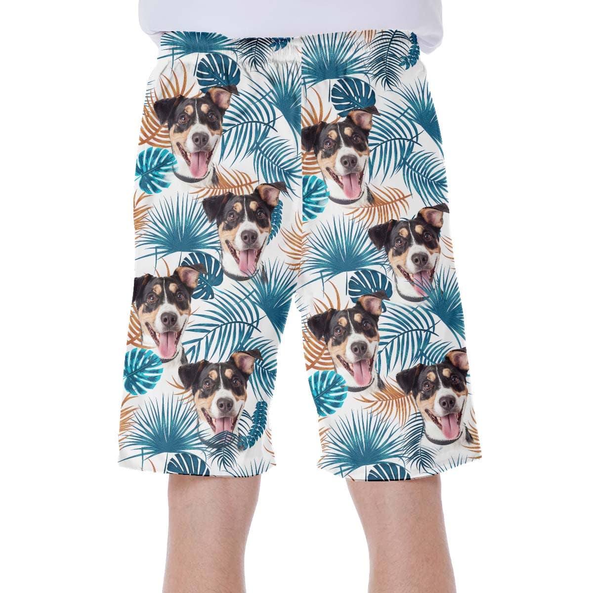 Custom Hawaiian Short With Dog Face | Personalized Gift For Puppy Lovers | Leaves Pattern Short White Color Aloha Short