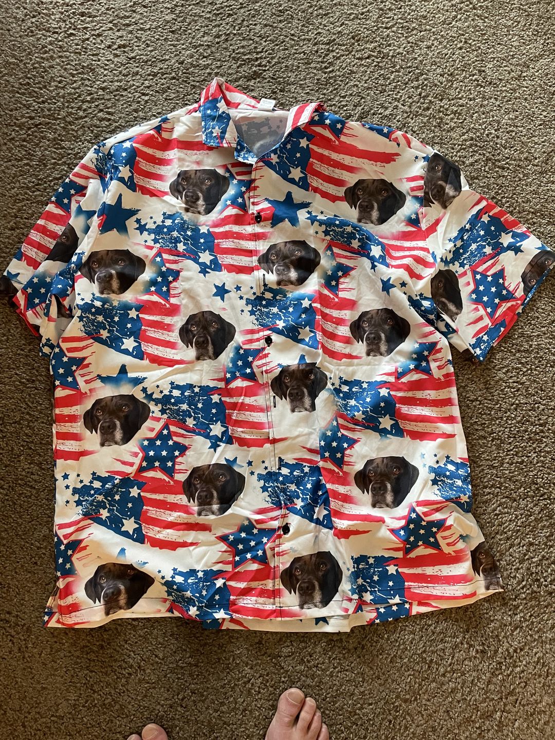 Custom Hawaiian Shirt With Pet Face | Personalized Gift For Pet Lovers | Red & Blue Leaves Pattern Aloha Shirt