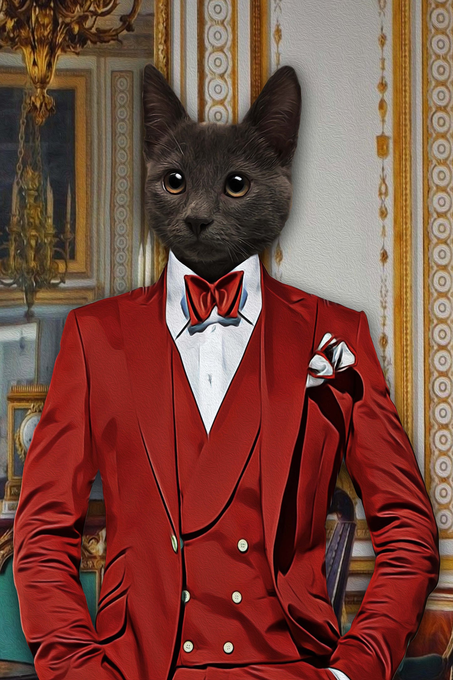 The Red Suit Custom Pet Portrait - Noble Pawtrait