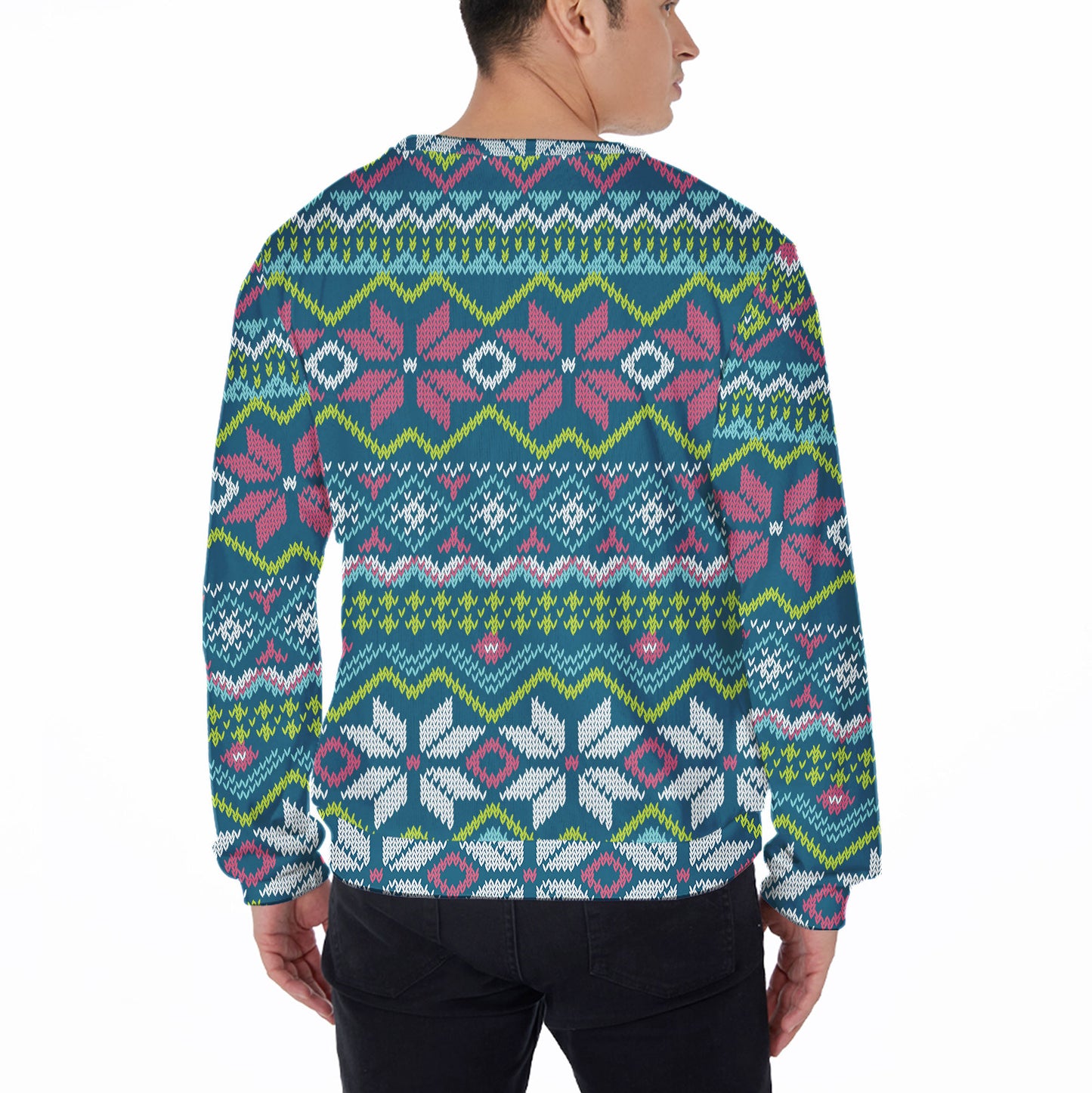 Pull laid partout imprimé chaussettes de Noël personnalisées couleur bleu vert