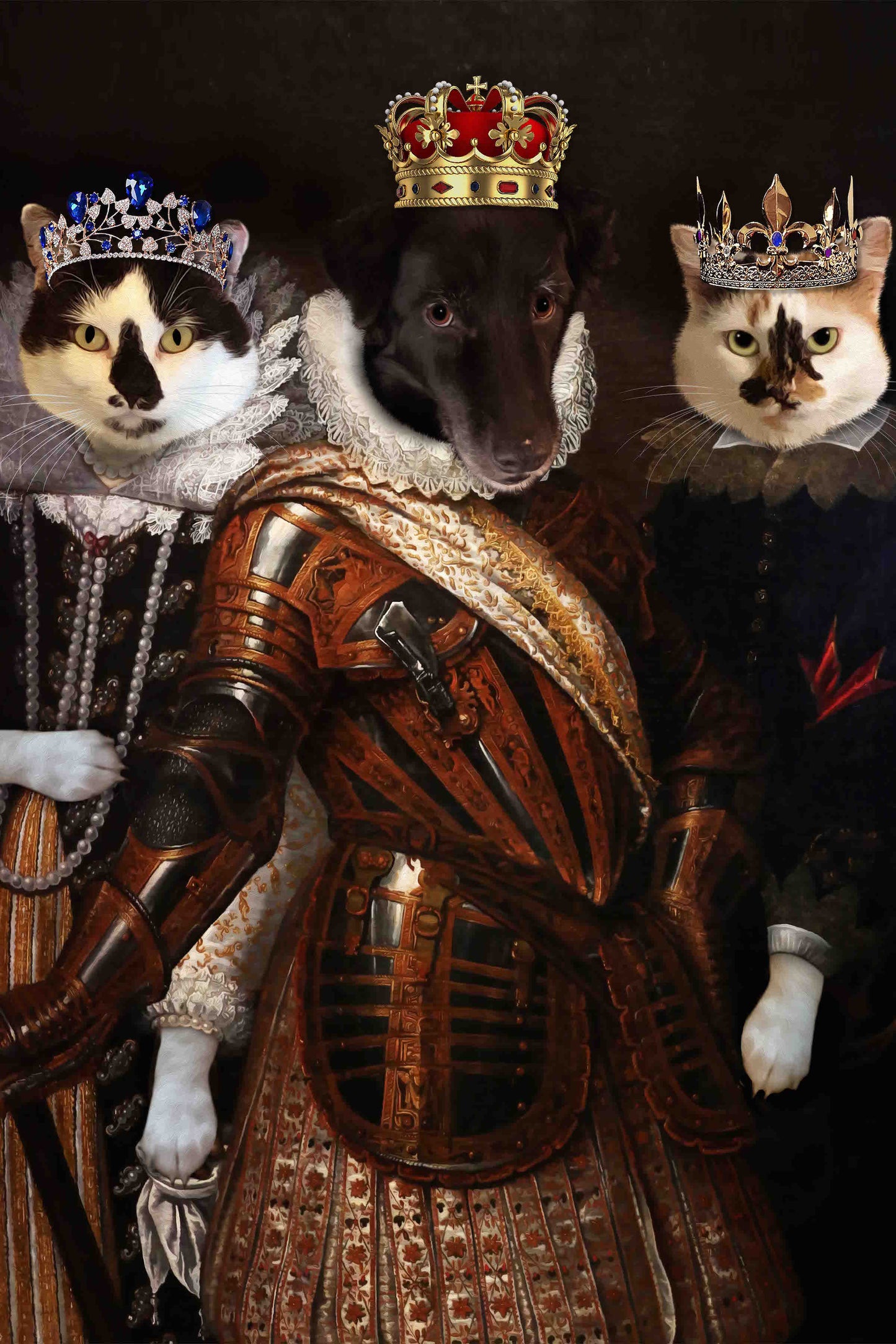 The Trio Custom Pet Portrait Canvas - Noble Pawtrait