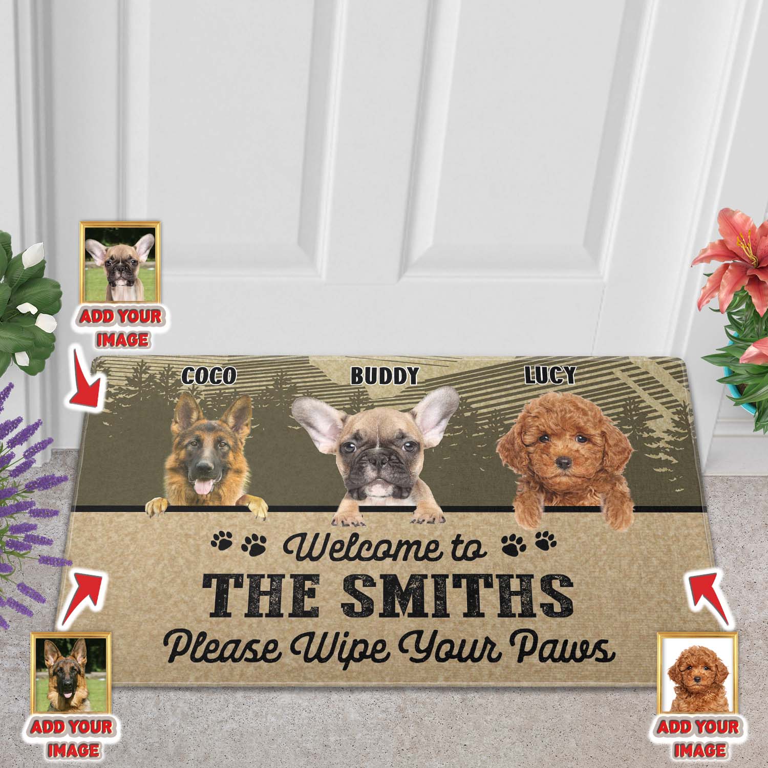 Welcome Doormat with Dog Paws