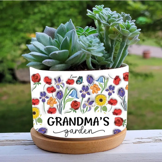 Family - Grandma's Garden, Mother's Day Gift, Custom Name Kids And Butterfly - Personalized Flower Pot