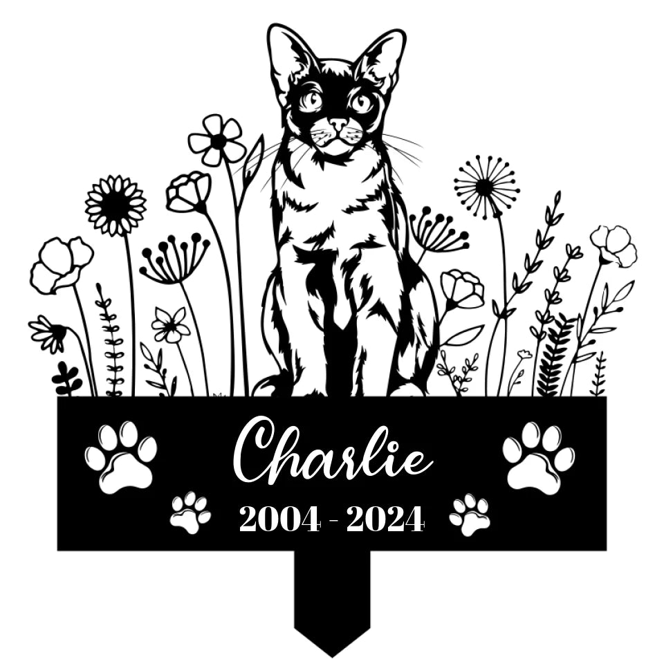 Personalized Floral Cat Memorial Metal Sign