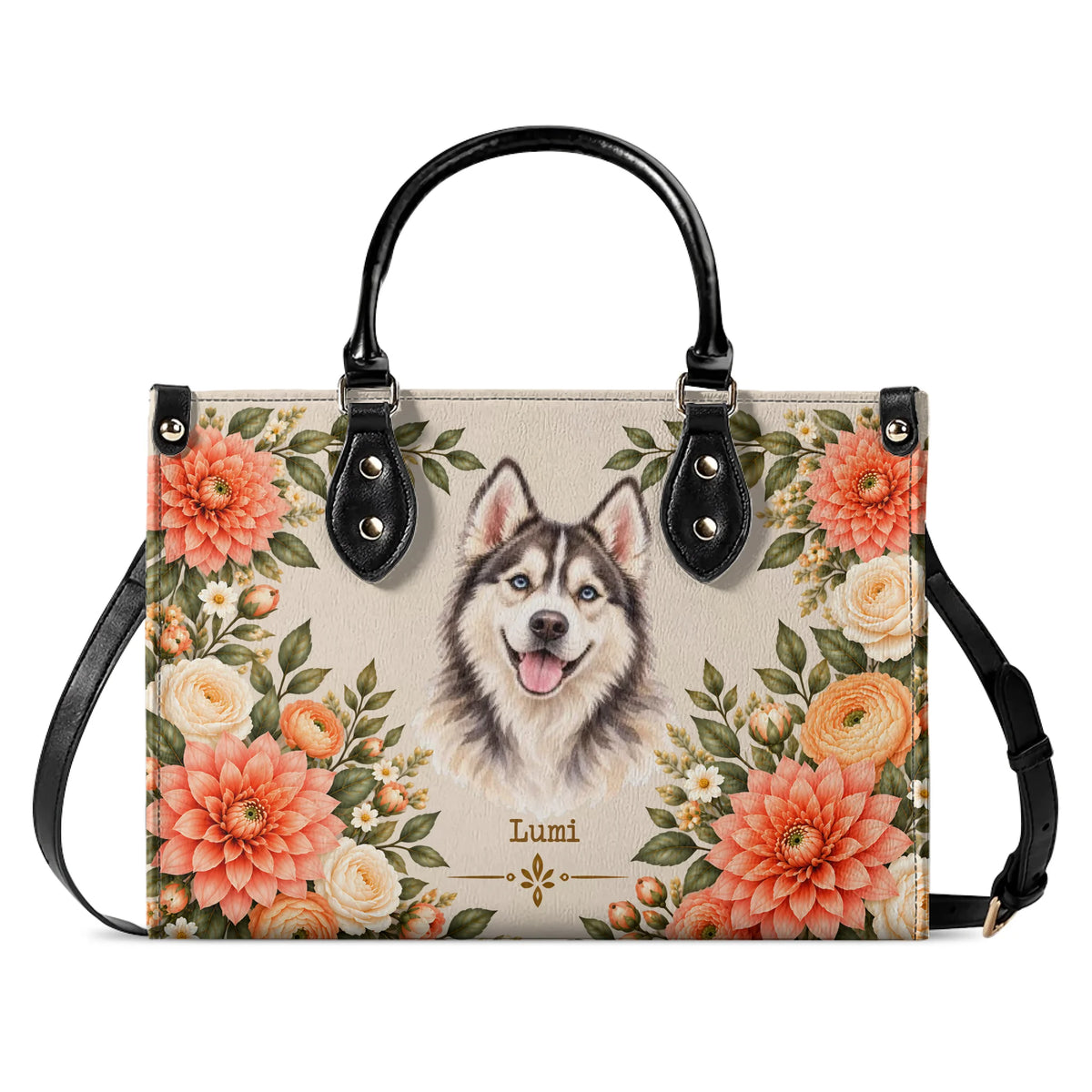 Peach Dahlia – Custom Pet Portrait Handbag