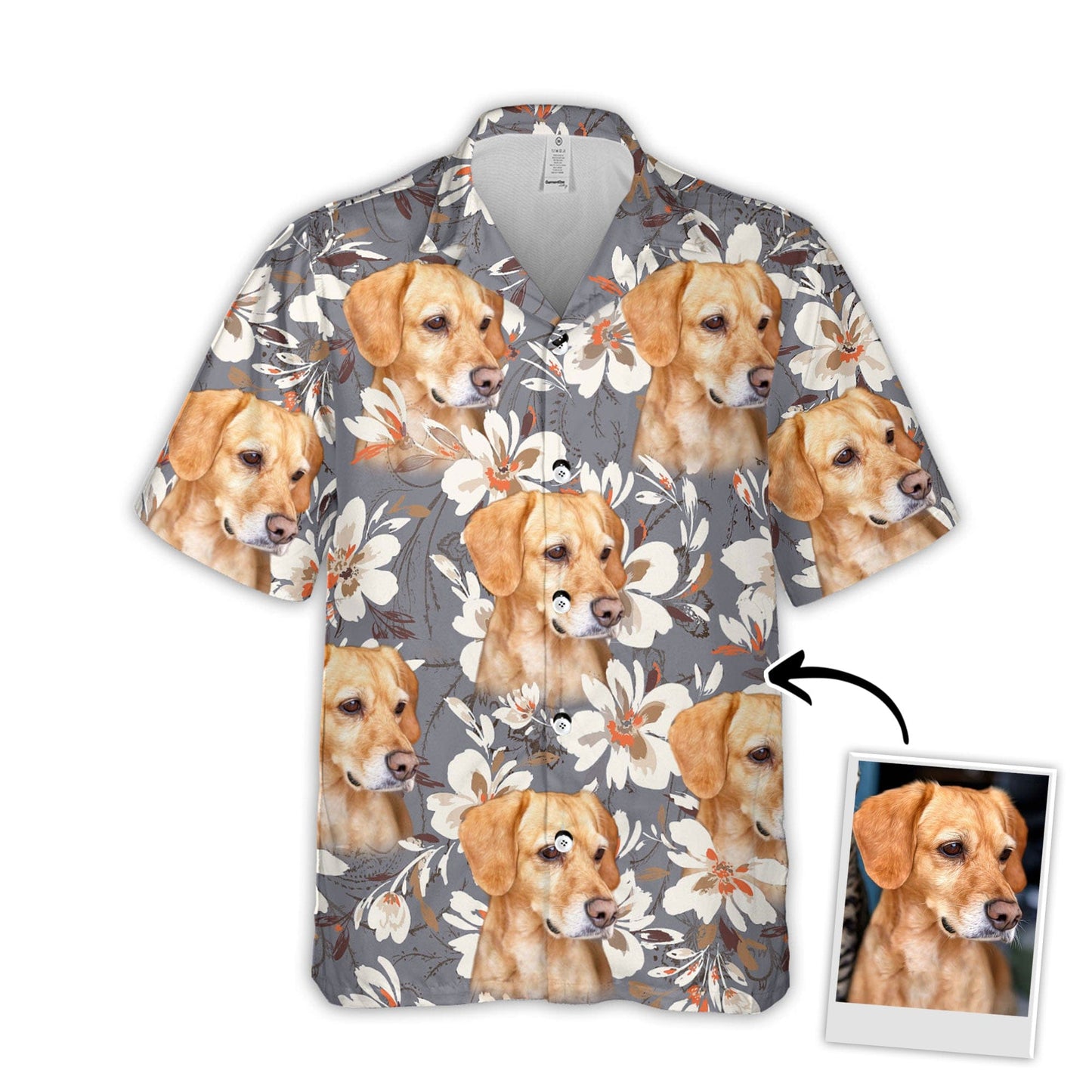 Custom Hawaiian Shirt With Pet Face | Personalized Gift For Pet Lovers | Watercolor Flower Gray Color Aloha Shirt