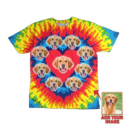 T-shirt personnalisé pour animaux de compagnie Heat Love Rainbow Tie Dye imprimé partout