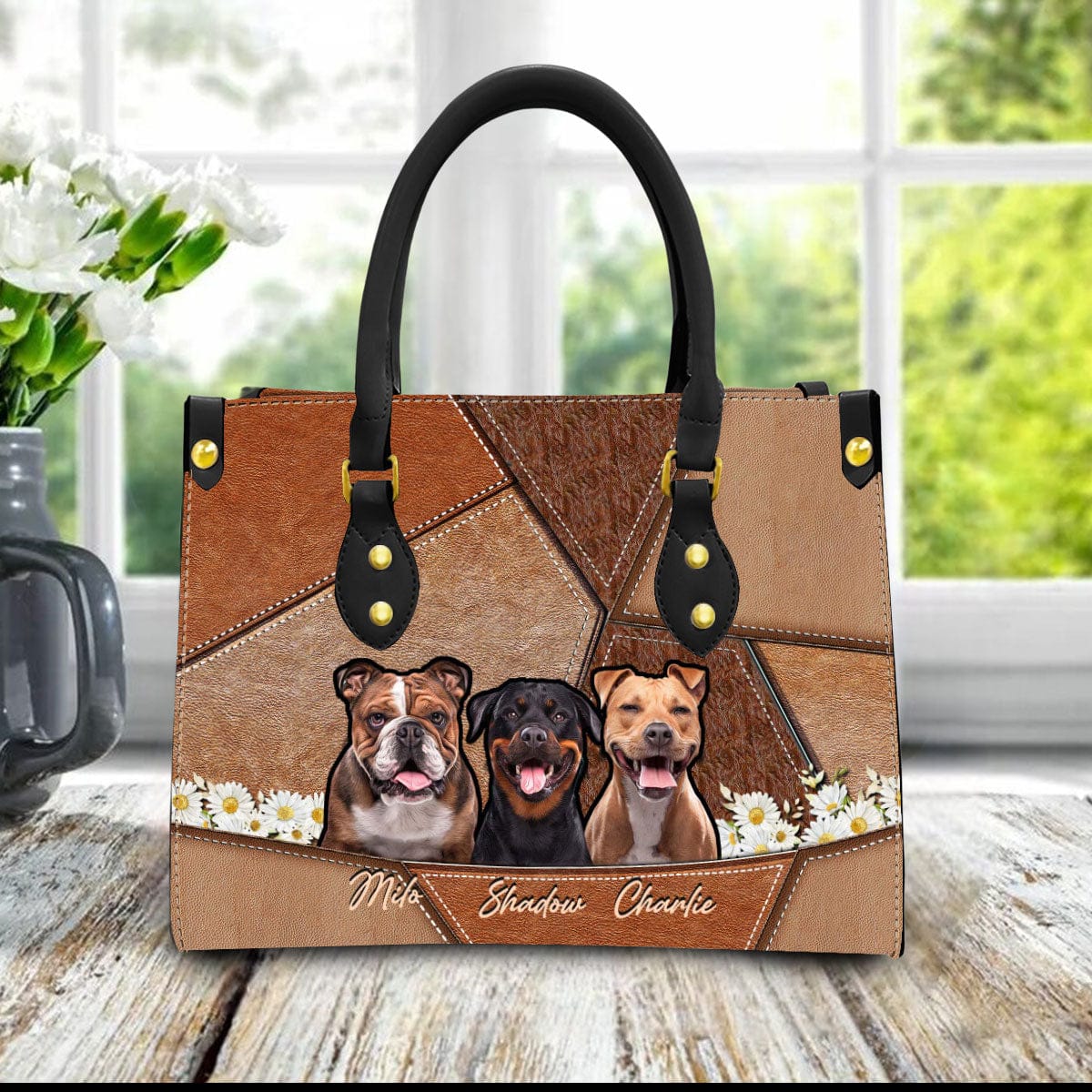 Custom Leather HandBag With Pet Photo | Gift For Pet Mom | Combination of Different Style Russet Color