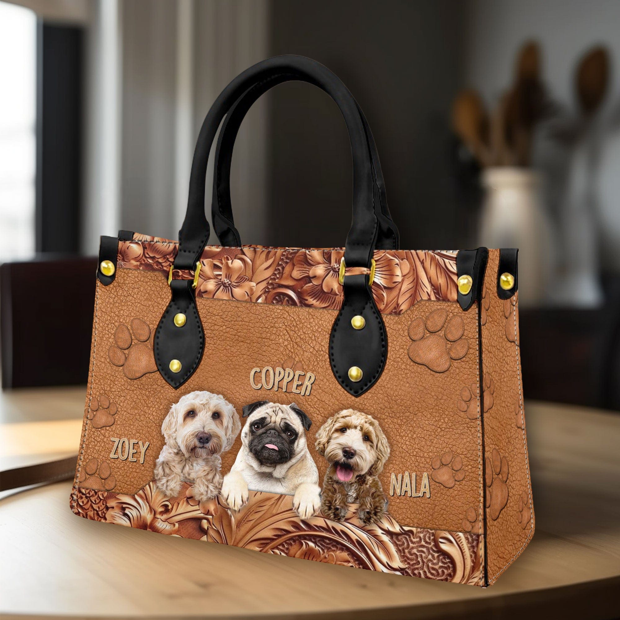 Custom Leather HandBag With Pet Photo | Gift For Pet Mom | Wood & Paw –  Noble Pawtrait