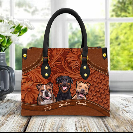 Custom Leather HandBag With Pet Photo | Gift For Pet Mom | Wood & Multi Style Hazelnut Brown Color