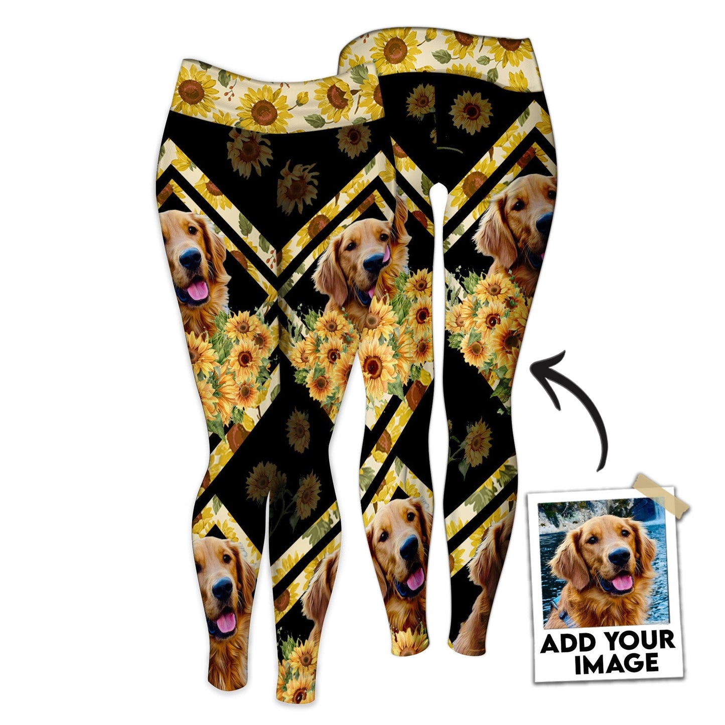Custom Legging With Pet Photo | Sunflower Pattern Yellow Color