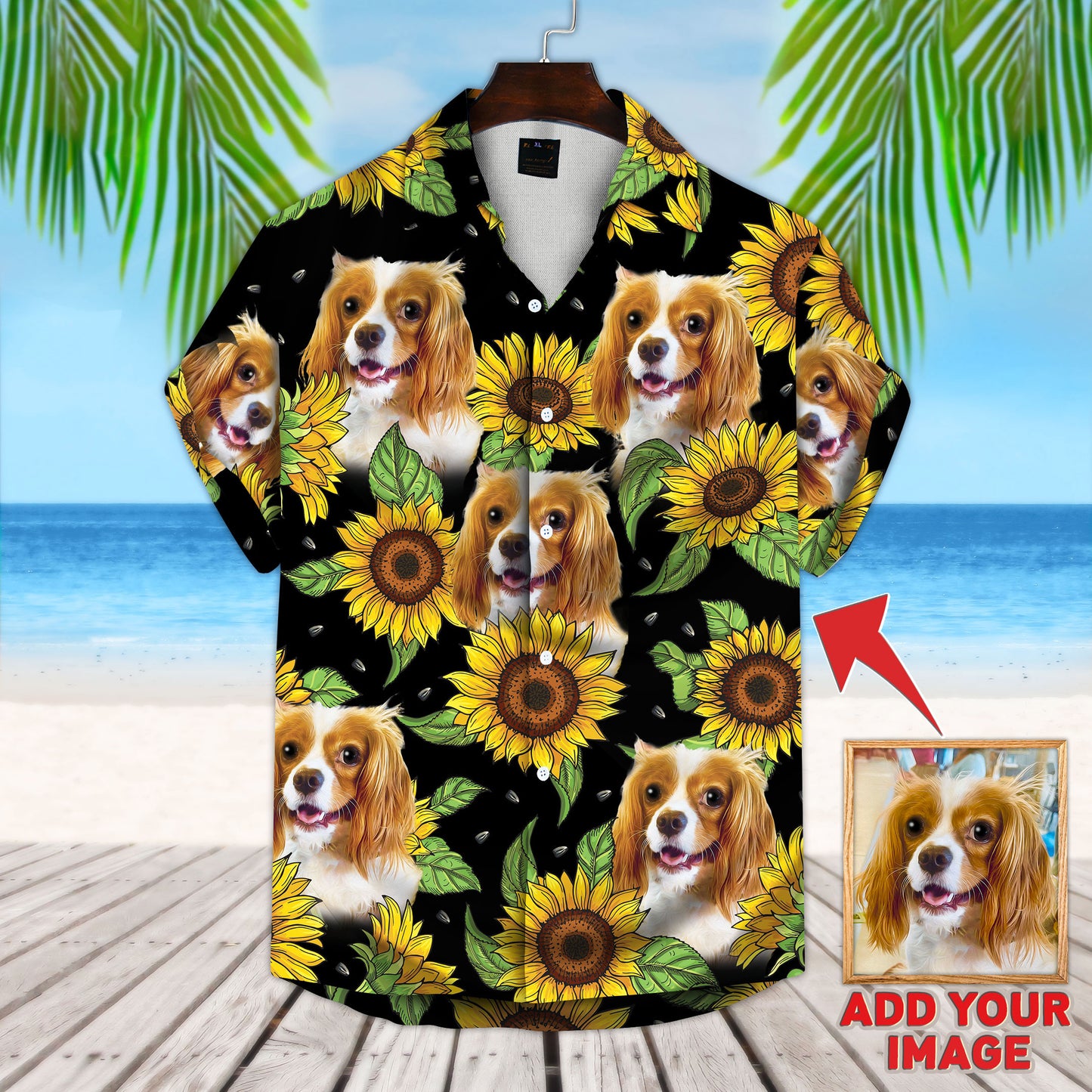 Custom Hawaiian Shirt With Pet Face | Personalized Gift For Pet Lovers | Sunflower & Leaves Pattern Aloha Shirt