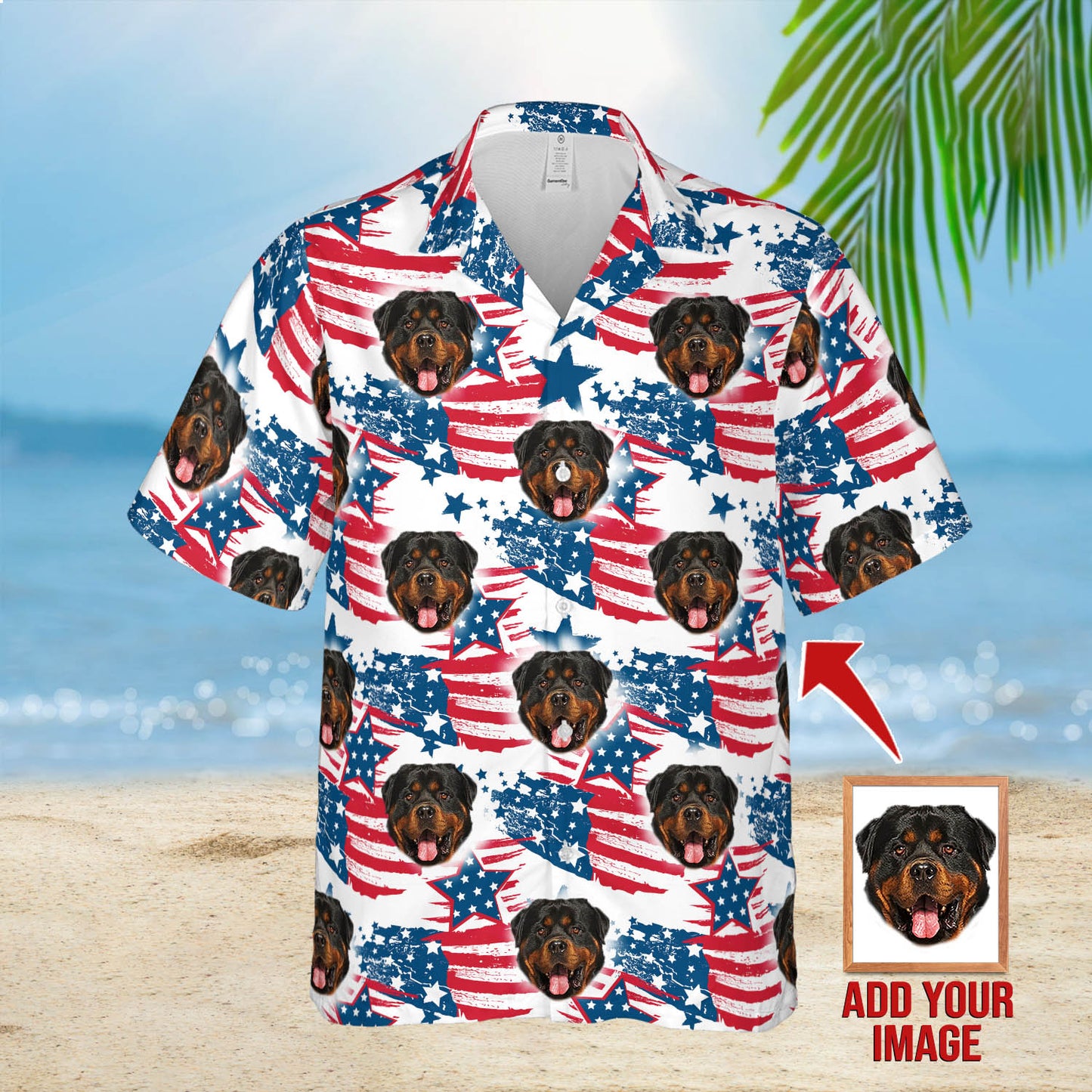 Custom Hawaiian Shirt With Pet Face | Personalized Gift For Pet Lovers | Red & Blue Leaves Pattern Aloha Shirt