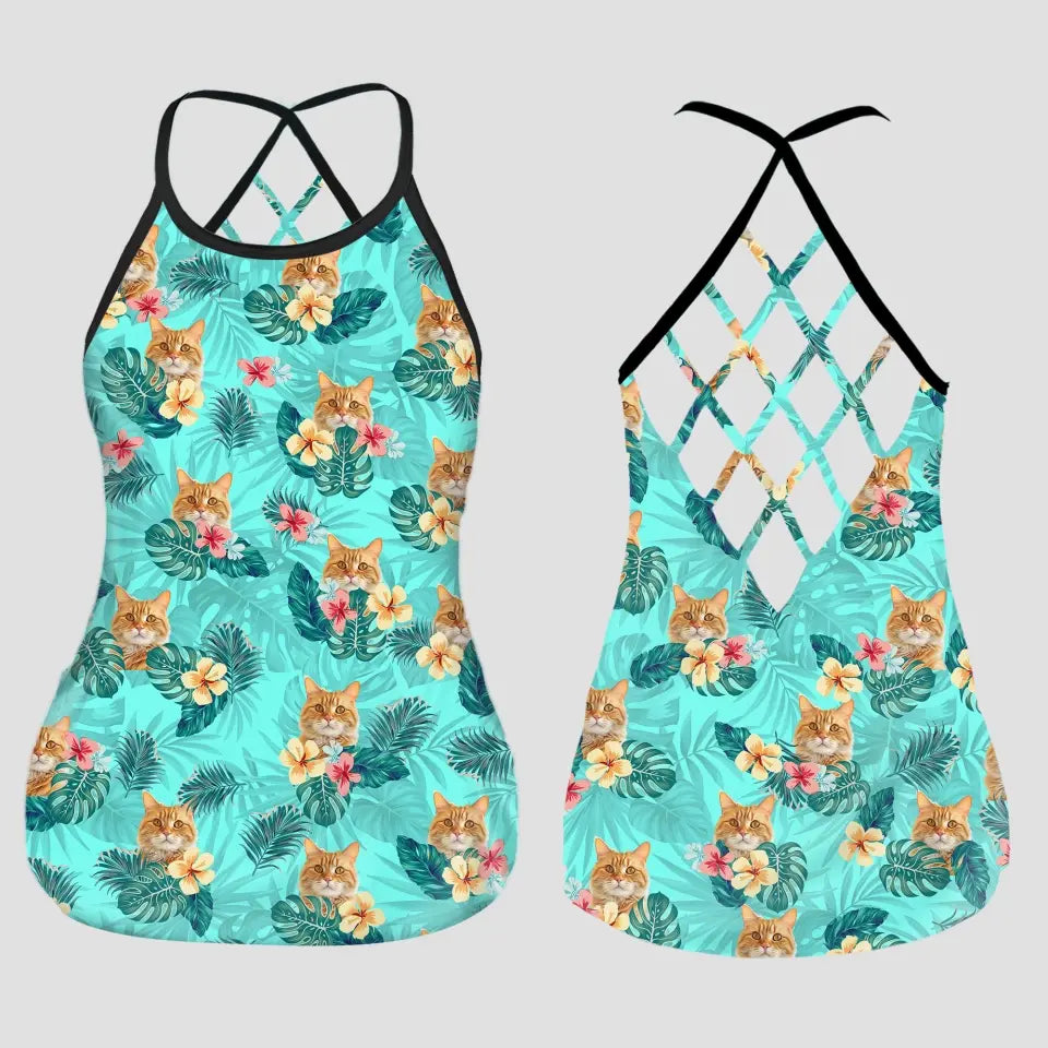 Custom Your Own Summer Criss Cross Tank Top With Your Pet Photo