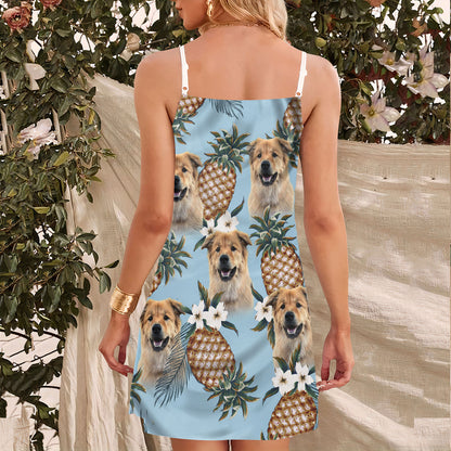 Robe camisole personnalisée à motif d'ananas, cadeau personnalisé pour maman de chien (couleur bleu clair)
