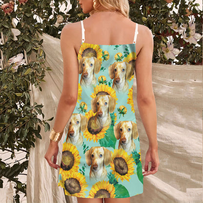 Custom Sunflower & Green Pattern Cami Dress Personalized Gift For Dog Mom