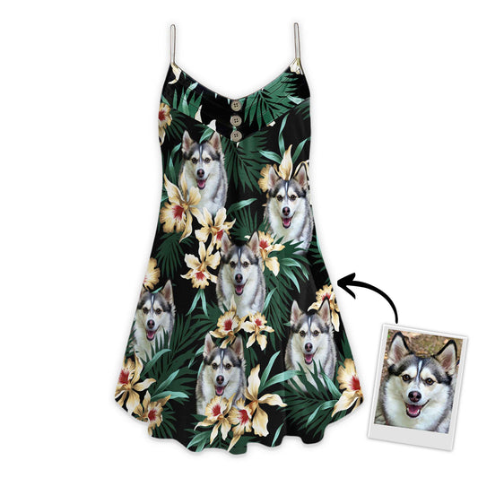 Robe camisole personnalisée à motif de feuilles et de fleurs, cadeau personnalisé pour maman de chien (couleur vert foncé)