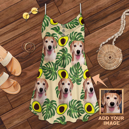 Custom Avocado & Leaves Pattern Cami Dress Personalized Gift For Dog Mom (Lemon Zest Color)