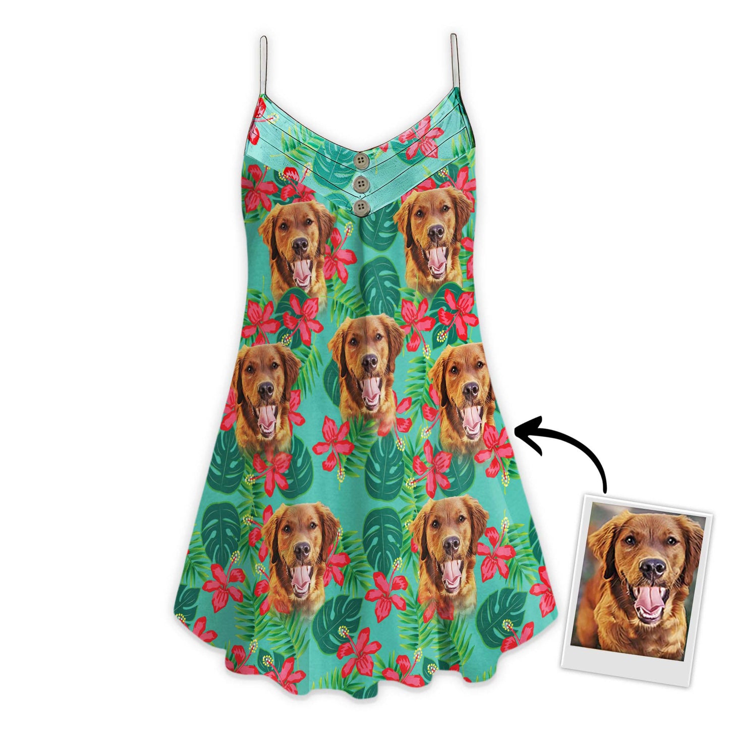 Custom Leaves & Flowers Pattern Cami Dress Personalized Gift For Dog Mom (Mint Color)