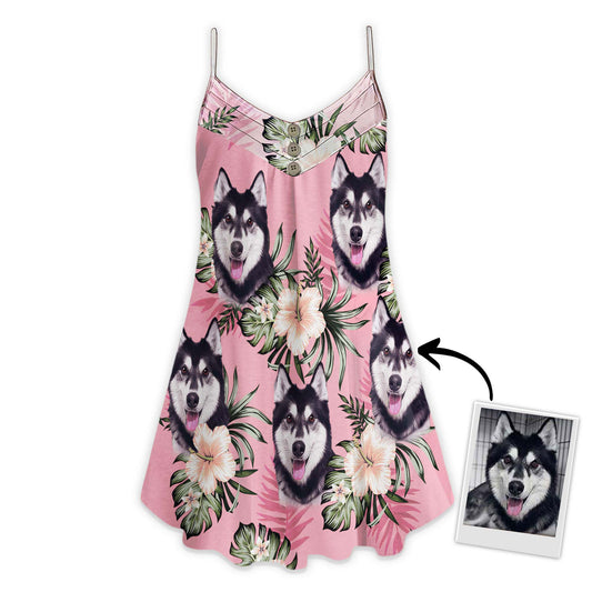 Custom Flowers Pattern Cami Dress Personalized Gift For Dog Mom (Pink Color)