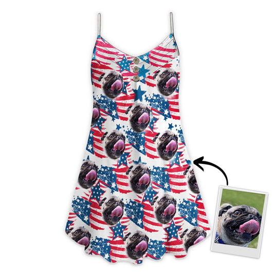 Custom Red & Blue Leaves Pattern Cami Dress Personalized Gift For Dog Mom