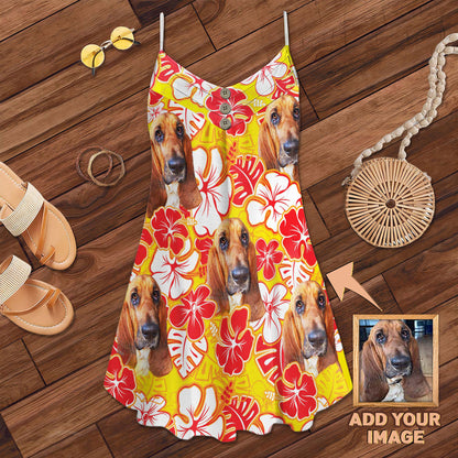 Custom Leaves & Flowers Pattern Cami Dress Personalized Gift For Dog Mom (Yellow Color)