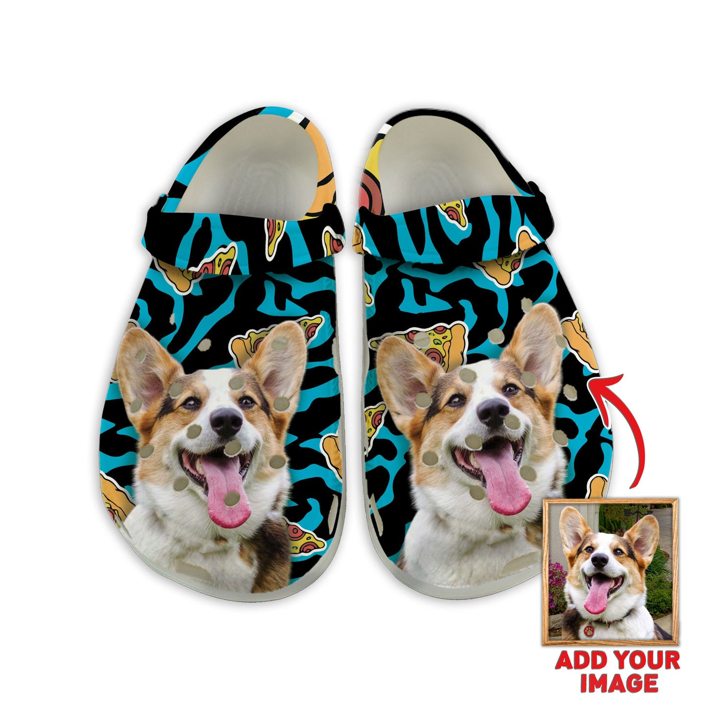 Custom Clogs With Pet Face | Personalized Gift For Pet Lovers | Pizza Photo