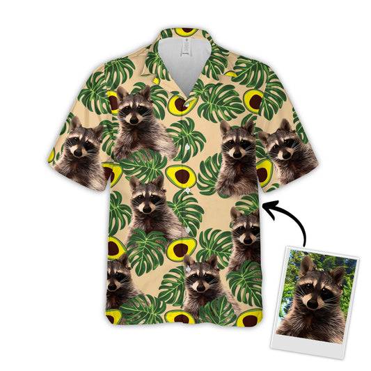Chemise hawaïenne personnalisée pour les amateurs de chiens | Cadeau personnalisé pour les amoureux des chiots | Chemise Aloha couleur zeste de citron à motif avocat et feuilles
