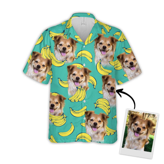 Chemise hawaïenne personnalisée pour les amateurs de chiens | Cadeau personnalisé pour les amoureux des chiots | Chemise Aloha couleur menthe à motif banane