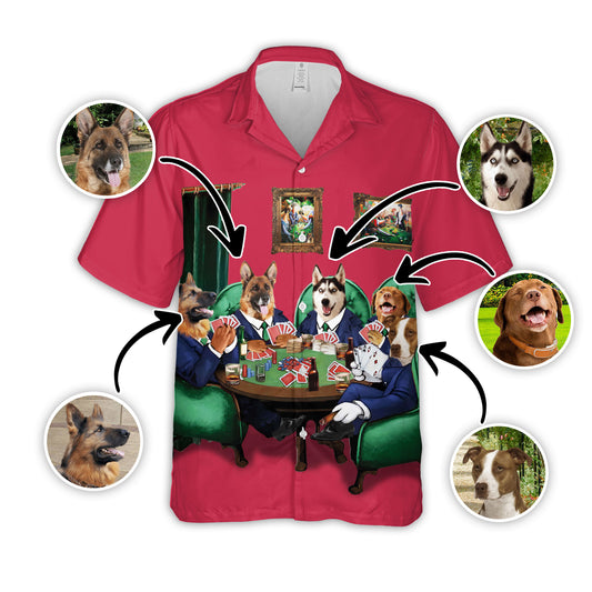 Chemise hawaïenne à manches courtes Dog Poker personnalisée | Cadeau personnalisé pour les amoureux des chiots | Chemise Aloha