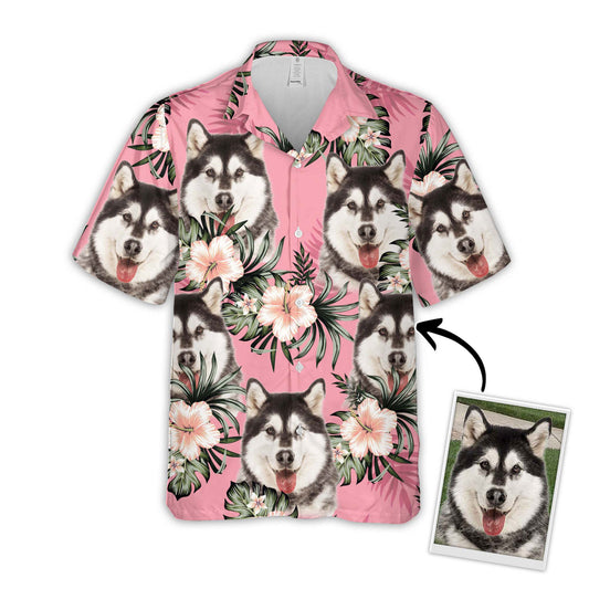 Chemise hawaïenne personnalisée pour les amateurs de chiens | Cadeau personnalisé pour les amoureux des chiots | Chemise Aloha de couleur rose à motif de fleurs