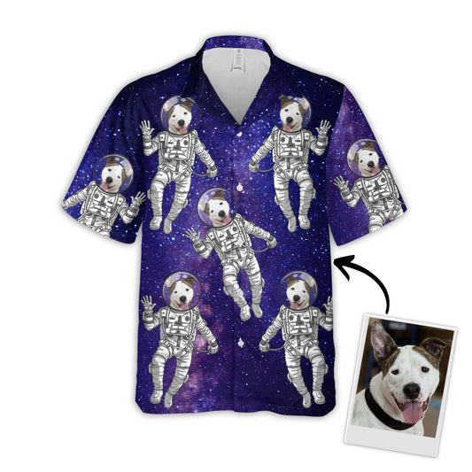 Chemise hawaïenne personnalisée pour les amateurs de chiens | Cadeau personnalisé pour les amoureux des chiots | Chemise Aloha à motif galaxie