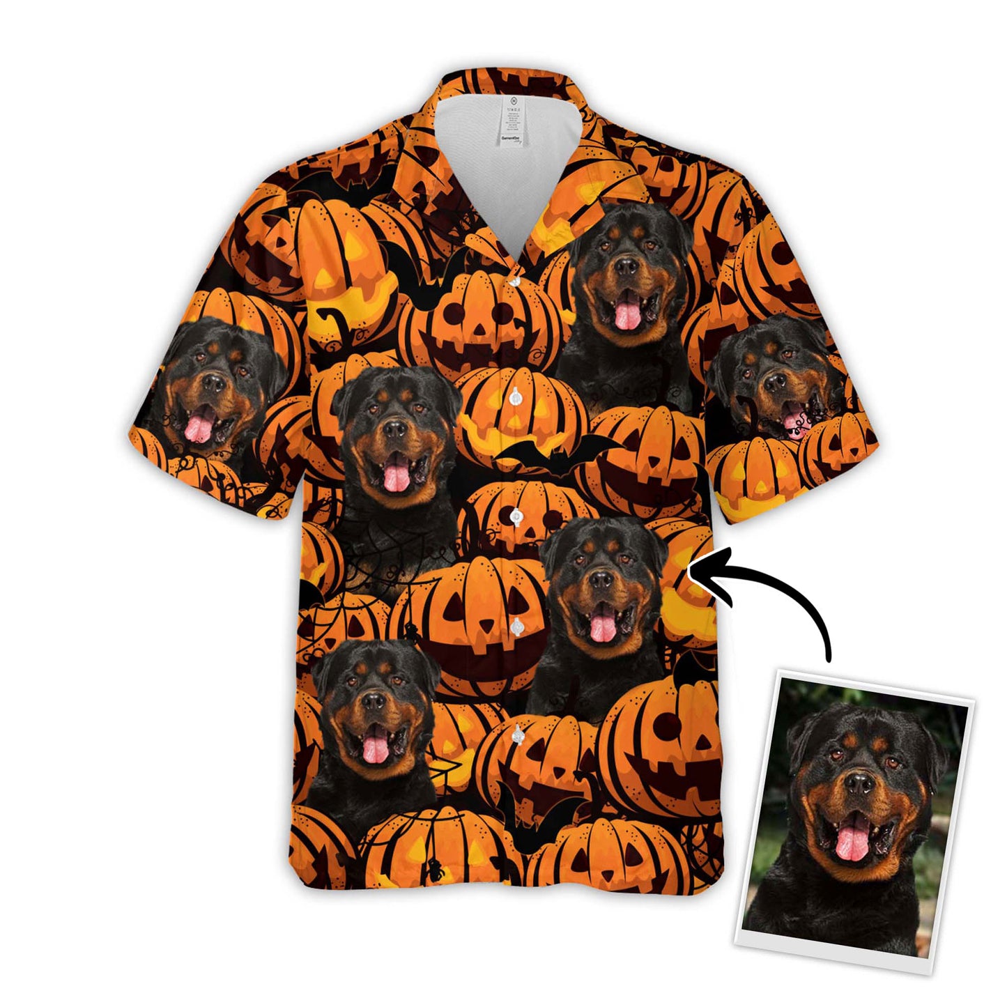 Custom Hawaiian Shirt With Pet Face | Personalized Gift For Pet Lovers | Pumpkin Pattern Black Color Aloha Shirt