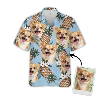Custom Hawaiian Shirt With Pet Face | Personalized Gift For Pet Lovers | Pineapple Pattern Light Blue Color Aloha Shirt
