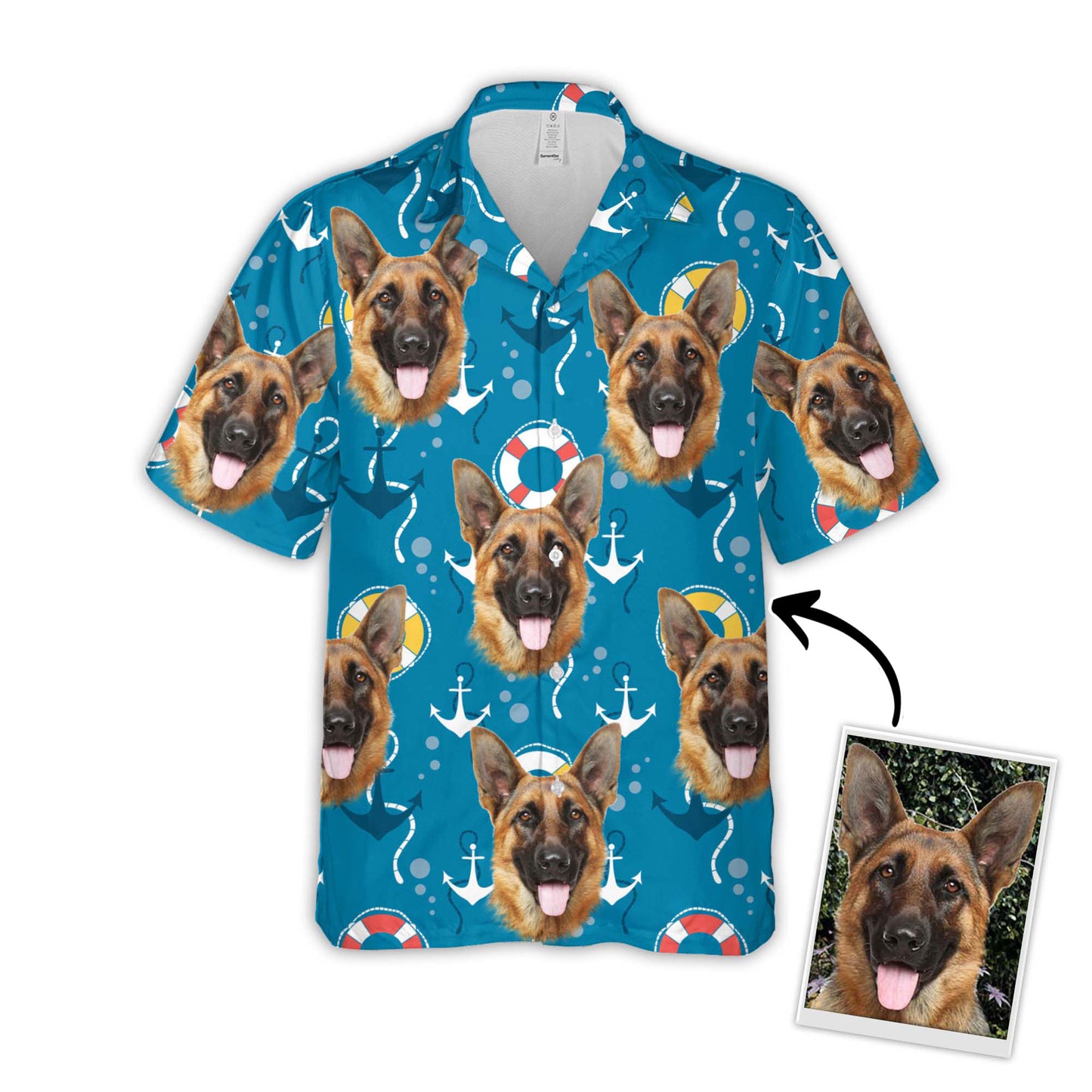Custom Hawaiian Shirt With Pet Face | Personalized Gift For Pet Lovers | Sea Pattern Aloha Shirt
