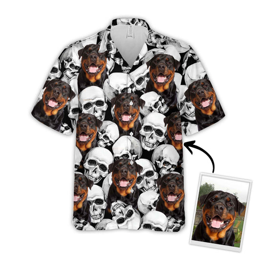 Custom Hawaiian Shirt With Pet Face | Personalized Gift For Pet Lovers | Skull Short-Sleeve Aloha Shirt