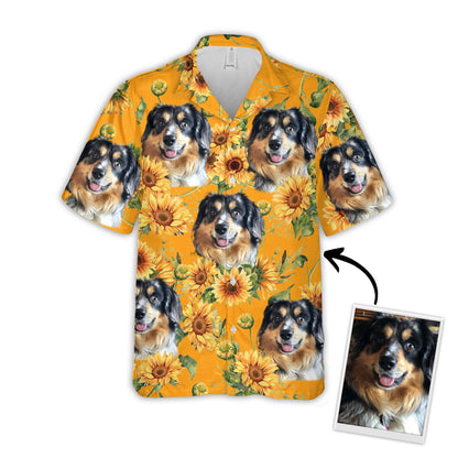 Custom Hawaiian Shirt With Pet Face | Personalized Gift For Pet Lovers | Sunflower & Yellow Pattern Aloha Shirt