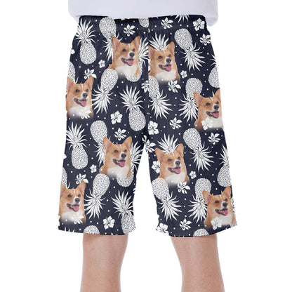 Custom Hawaiian Short With Dog Face | Personalized Gift For Puppy Lovers | Pineapple Pattern Dark Navy Color Aloha Short