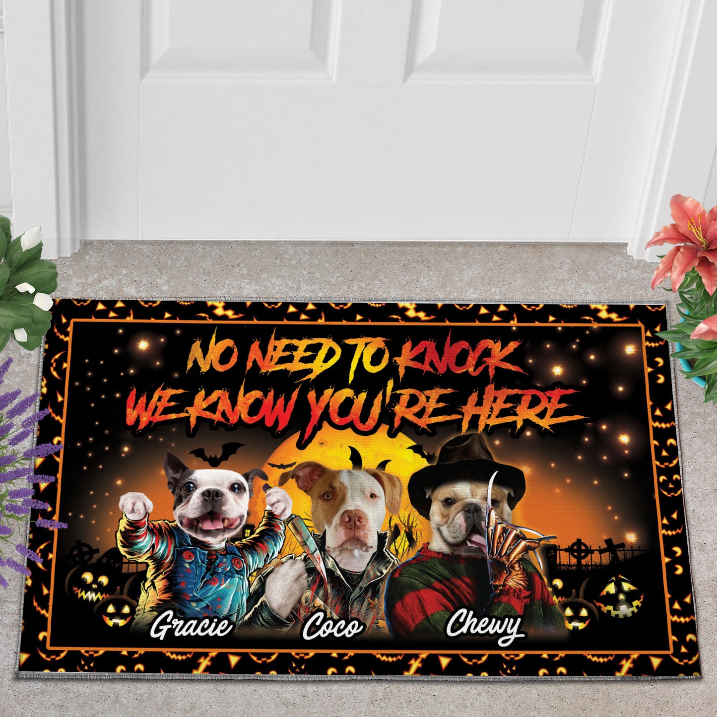 No Need To Knock Custom 3 Pets Doormat - Noble Pawtrait