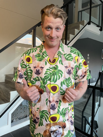 Custom Hawaiian Shirt For Dog Lovers | Personalized Puppy Lovers Gift | Avocado & Leaves Pattern Lemon Zest Color Aloha Shirt